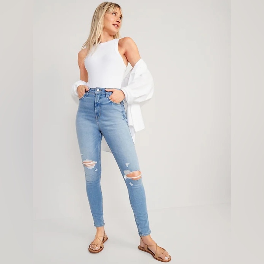 Old Navy Higher High-Waisted Rockstar 360 Stretch Super-Skinny Jeans Size 14 😎